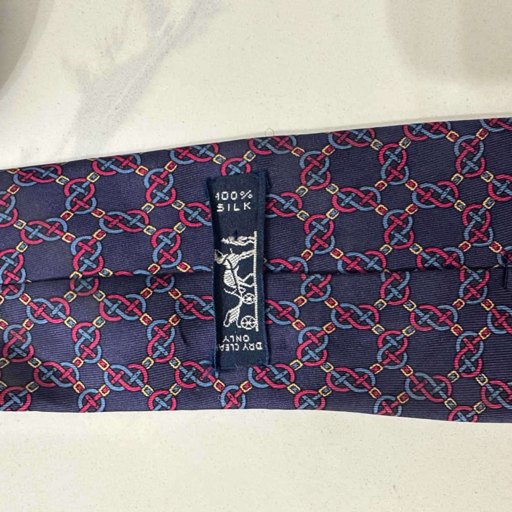 Hermes Tie Silk Chain Link Pattern Geometric Print - Picture 5 of 8